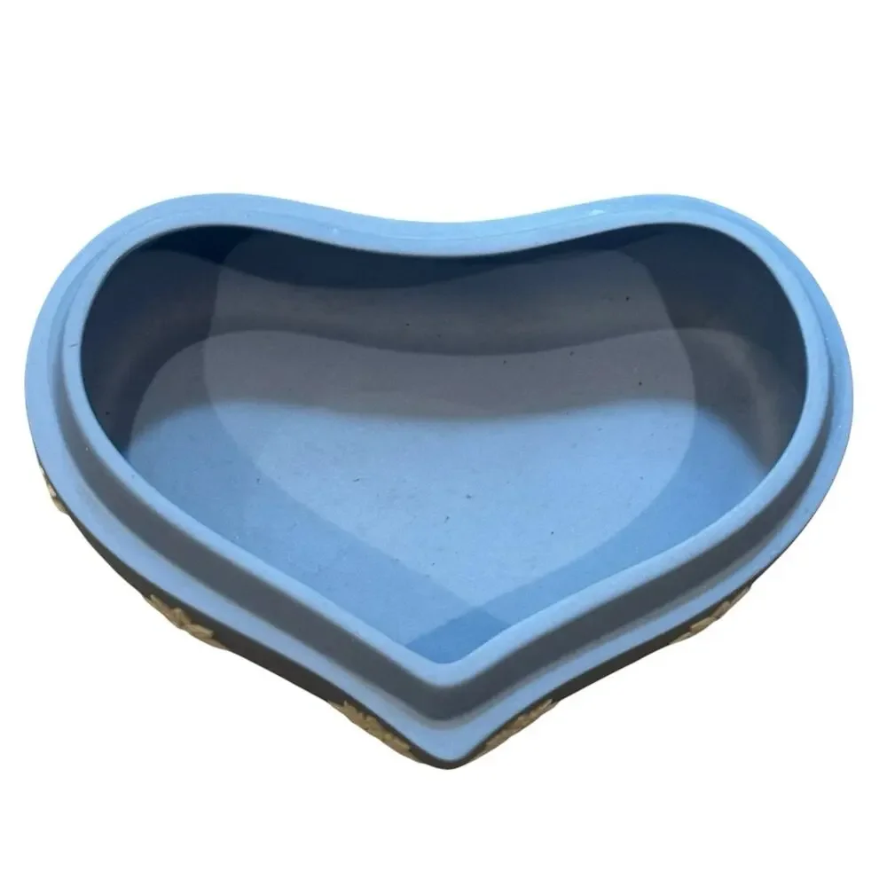 Vintage 1980s Heart Shaped Wedgwood Blue Jasperware Trinket Box